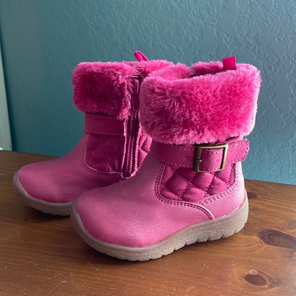 Pink, fur trim toddler winter boots. Barely worn!